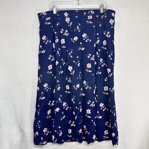 VTG TR Bentley Plus 24 Blue‎ Pink Floral Midi Skirt Summer Resort Cottage Fairy